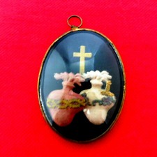 RELIQUAIRE 2 COEURS DE MARIE MEDAILLE PENDENTIF 6.5 cm x 5 cm