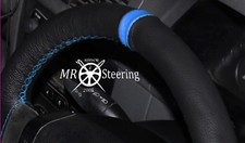 Couvre Volant En Cuir Noir Pour Mercedes Classe C W203 + Sangle Bleu Clair