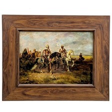 Huile sur panneau orientaliste fantasia cavaliers bédouins signé E. Fromentin