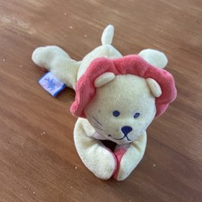 Doudou Peluche hochet lion jaune Orange Bleu couché BEBE CONFORT - Magnétique