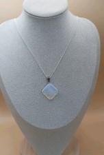 Collier Chaine Argent 925 Plaqué Et Pendentif Pierre Verre Opaline