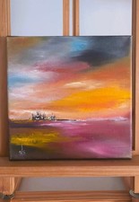 Petit Tableau Huile Abstrait- Marin Onirique- Original signé .  261218 