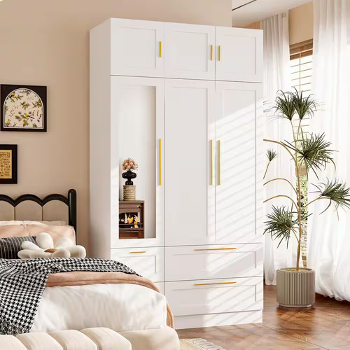 White wood 6 door - white,