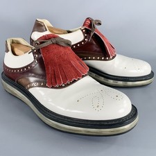 PRADA Taille 12 Chaussures En Cuir Blanc Bourgogne À Lacets Perforées