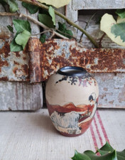 ANCIEN PETIT VASE BOULE CIBOURE SIGNE BERGERE BREBIS R.FISCHER