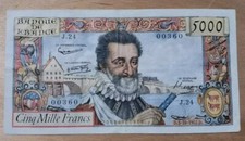 Billet 5000 Fr HENRI IV 3.10.1957 Fay 49 Alph. J.24 TTB