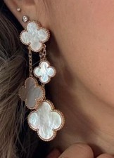 boucles d'oreilles Pendantes Plaqué 18 carat Trèfles Nacre Blanche