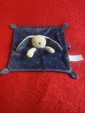 ?? Doudou Plat Lapin Gris Carré Bleu Étoiles Blanches Tétine SIMBA KIABI NEUF