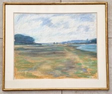 Claude Jouhanneau Pastel sur papier tableau peinture Bord de Loire dessin