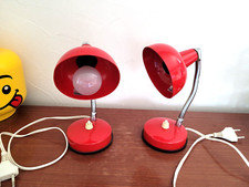?Lot de 2 petites lampes de bureau vintage en métal rouge  col de cygne?