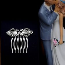 Peigne à Cheveux Art Déco Argenté Antique Dentelle Strass Blanc 1920s Style QD22