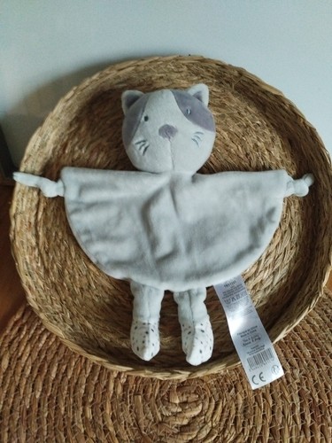 Doudou plat chat gris - , blanc