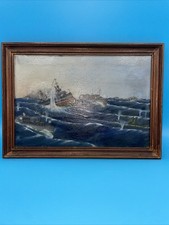 peinture marine ancienne cadre en bois  : 45/32.5 cm , XXème ou XIX ème
