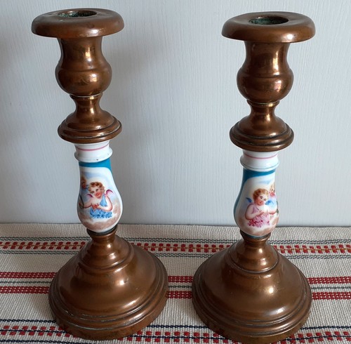 Paire bougeoirs anciens - de, en