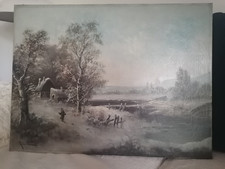 TABLEAU ANCIEN HUILE SUR TOILE ÉCOLE BARBIZON 19E  HENRY ROLLET  1881 - 1916