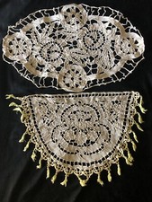 Antique French Richelieu Hand Embroidery Open Cutwork Table Mats on Linen c1900s
