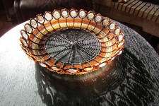 Belle corbeille ancienne, métal et perles, 2 en stock