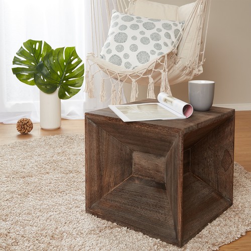 Tabouret cube bois pouf - tabouret,