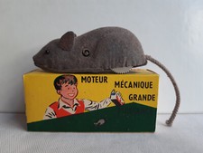 Souris mécanique en tôle floquée LA HOTTE ST-NICOLAS + boîte d'origine (1960)