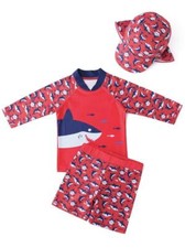 Kid Boys Chic Animals Printed One-Piece Rash Guard with Sun Hat 2pcs Swimsuit Po