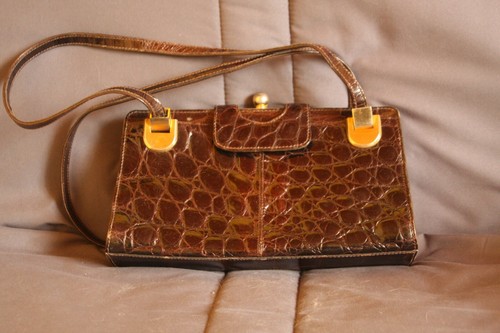Sac vintage cuir croco - , ou