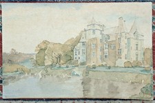 TRES BELLE AQUARELLE DU CHATEAU DE TOURLAVILLE SIGNEE L. LELAIDIER / DATEE 1919