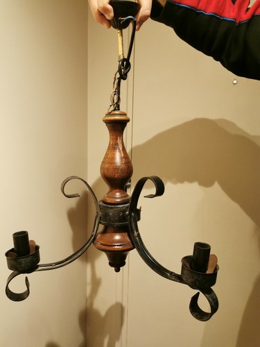 Lustre ancien bois métal - métal, 3