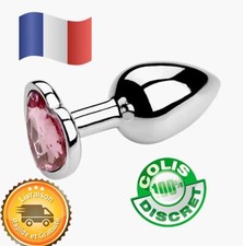 Plug Anal Chromé avec Bijou Cœur Rose SexToy Livré avec Sac Velours