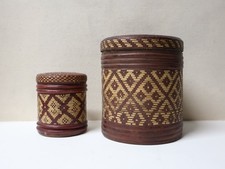 Anciennes 2 Boîte tôle recouvertes de vannerie Tabac Afrique XIX-XXe siècle