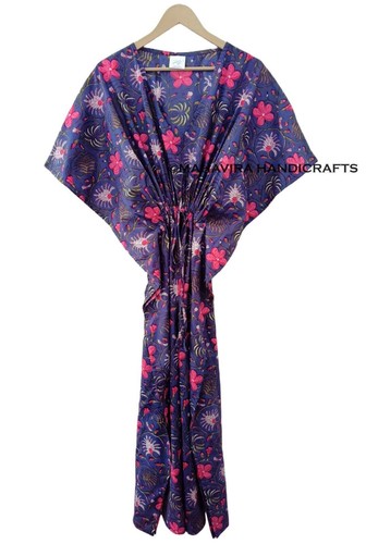 Robe maxi caftan hippie bleu