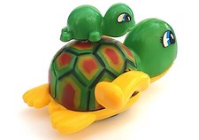 TORTUE NAGEUSE AVEC BÉBÉ SUR SON DOS    JOUET MÉCANIQUE ANCIEN   HONG KONG