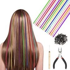 50Pcs Kit Extension de Cheveux Colorés Synthétiques Cheveux Meche Cheveux Cou...