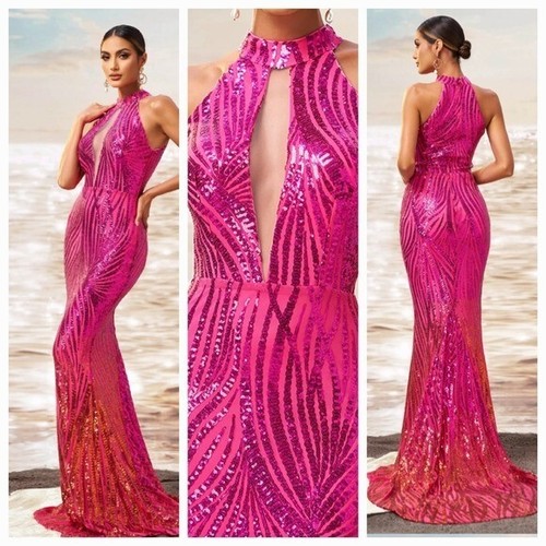 Pink sequin backless - pink,