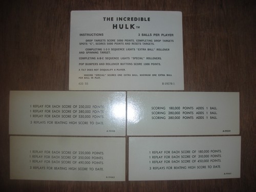 Cartes pour flipper hulk - cartes,