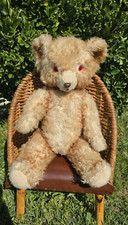 Vintage Rare German 1950’s Mohair Teddy Bear "August"Fully Jointed Red Eyes 51cm