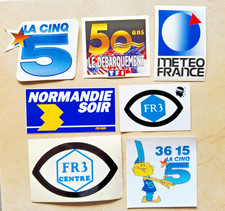 Lot 7 autocollants FR3 La Cinq TF1 chaîne TV télévision vintage média Télé