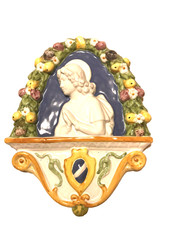Plaque bas-relief religieux en céramique Italienne polychrome