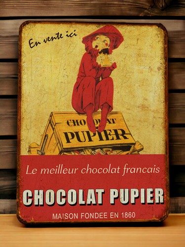 Plaque métal pupier chocolat - métal,