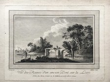 Cuivre Gravure Jean Mathieu 1749-1815 Paris France Ruines Anciennes Sur La Loire