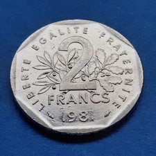 Pièce de monnaie de 2 francs semeuse en nickel année 1981 qualité SUP nettoyée.