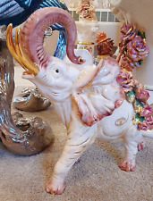 Statue Capodimonte Figurine Éléphant Fleurs Bibelot Petite Statue Or Porcelaine