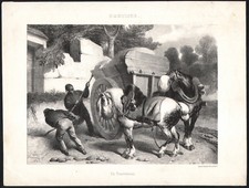 1839 lithographie Un tombereau