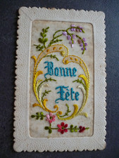 cpa brodée- bonne fete- 1900