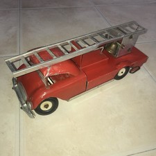 Jouet ancien mécanique Camion de Pompiers en tôle