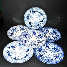 CREIL MONTEREAU Lot 6 assiettes FLORA décor liseron bleu LM&cie 1840-1875