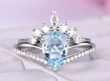 Bague aigue marine couronne zirconium mariage fiançailles 