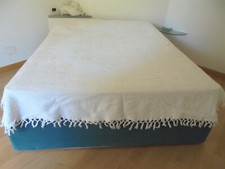 DESSUS de LIT VINTAGE/JETE DE CANAPE BLANC 100 % COTON A FRANGES 2,30 x 2 m