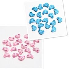 Lot 5 Perle en Bois Voiture Rose ou Bleu 25mm x 18mm 