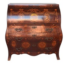 Commode bureau marqueté style Anglais époque XIXème au guirlandes