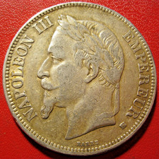 France.  Ecu de 5 Francs Napoléon III 1869 BB. TTB/TTB+